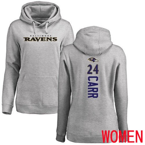 Baltimore Ravens Ash Women Brandon Carr Backer NFL Football #24 Pullover Hoodie Sweatshirt